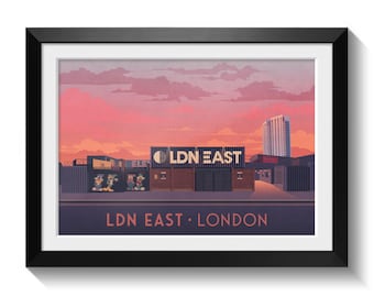 LDN East London Poster, Music Venue Wall Art Print, UK Electronic Music Decor, East London, Warehouse Rave, Club Night Travel Artwork