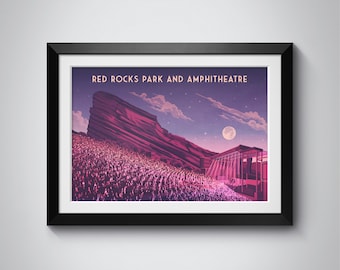 Red Rocks Colorado Poster, Red Rocks Park and Amphitheatre, Colorado Travel Print, Denver Colorado, National Park Art, Music Festival Print
