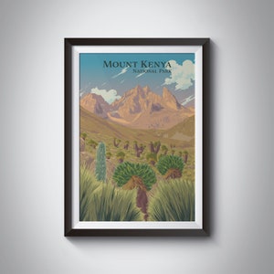 Mount Kenya Poster, National Park Print, Kenya Travel Poster, Africa Art Gift Illustration, African Safari, Kilimanjaro, Hiking Trek Print