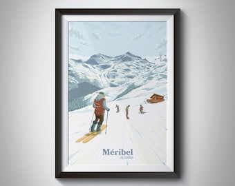 Meribel Ski Resort Poster, French Alps, Mottaret, 3 Valleys, Vintage Print, Retro, France, Skiing, Snowboarding, Mountain Art, Wall Decor