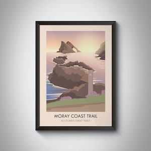 Moray Coast Trail Poster, Scotland&#39;s Great Trails, Forres, Moray, Findhorn, Burghead Bay, Vintage Travel Print, Retro Wall Art, Hiking Gift