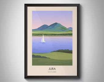 Jura Poster, Scotland, Inner Hebrides, Islay, Craighouse, Scottish Island, Vintage Travel Print, Scottish Munros, Paps Of Jura, Hiking Art