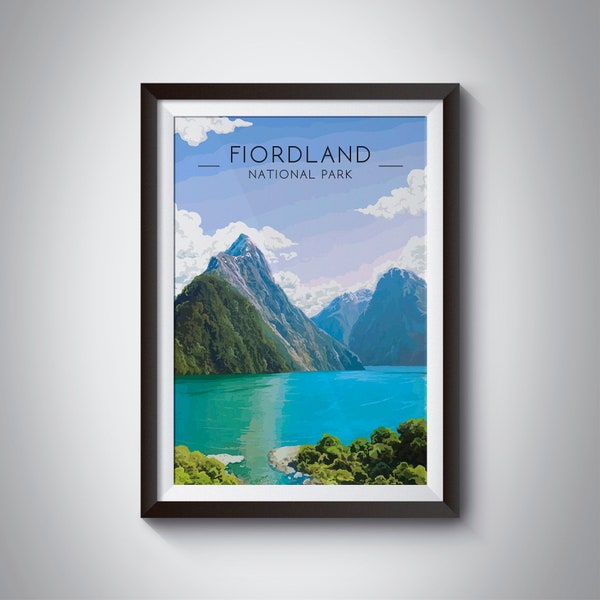 Fiordland National Park Poster, New Zealand Travel Print, Milford Sound, Doubtful, South Island, Earl Mountains, Lake Te Anau, Kiwi, Wanaka