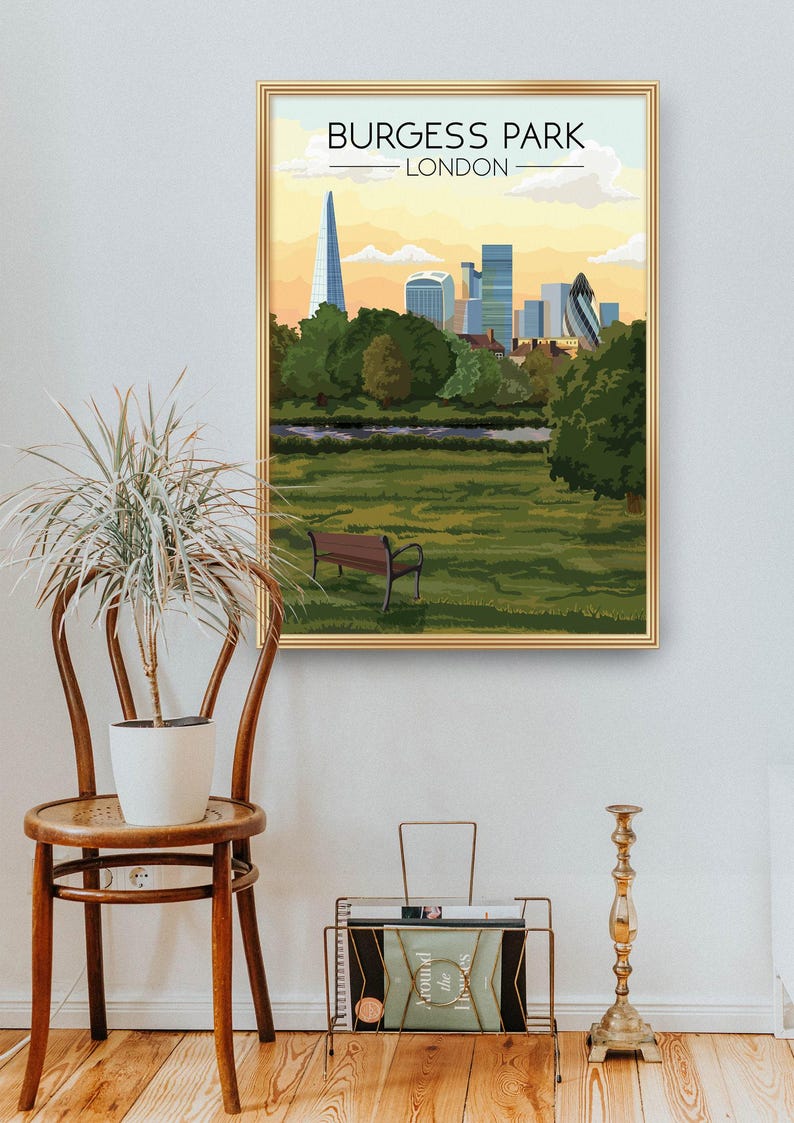 Burgess Park London Poster, Travel Print, Southwark, South East London, Skyline Art, Parkrun, Camberwell, Peckham, Bermondsey, Walworth image 4