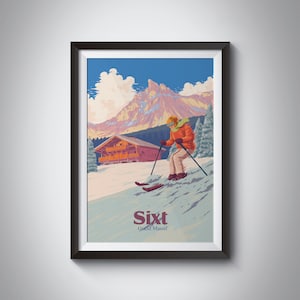 Sixt Ski Resort Poster, Grand Massif, France Travel Print, Skiing Wall Art Gift, Samoens, Flaine, French Alps, Snowboarding, Haute Savoie