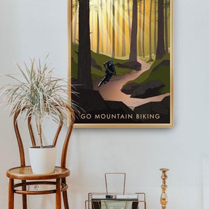 Go Mountain Biking Print, Vintage Travel Poster, Hobbies, Cycling, Outdoor Pursuits, Extreme Sports, Bicycle Wall Art, Biking Gift, Nature image 4