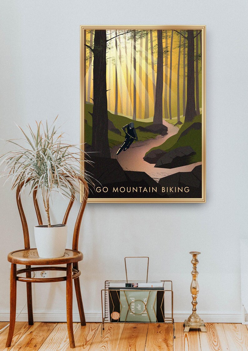 Go Mountain Biking Print, Vintage Travel Poster, Hobbies, Cycling, Outdoor Pursuits, Extreme Sports, Bicycle Wall Art, Biking Gift, Nature image 4