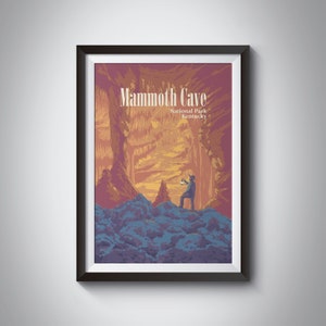 Mammoth Cave National Park Poster, Kentucky USA, UNESCO, Caves, Rotunda Room, Vintage Travel Print, American National Parks, Retro Wall Art