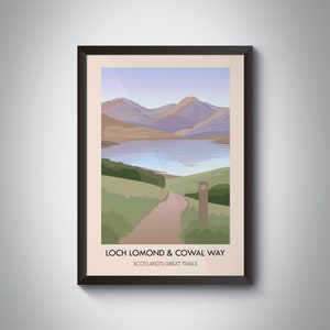 Loch Lomond and Cowal Way Poster,  Scotland&#39;s Great Trails, Cowal Peninsula, Vintage Travel Print, Inveruglas, Scottish Highlands, Hiking