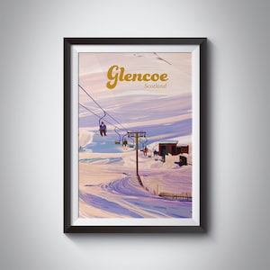 Glencoe Ski Resort Poster, Glencoe Mountain Resort Scotland, Ski Resort Print, Travel Poster, Scottish Highlands, Glenshee Ski Centre, Gift