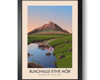 Buachaille Etive Mor Poster, Scottish Highlands Wall Art Print, Munros of Scotland, Glen Etive Mountain, UK Travel Print, Munro Bagging