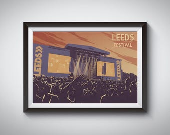 Póster del Festival de Leeds, Impresión del Festival de Música, Póster de Concierto, Cartel, Reading y Leeds, Glastonbury, Sala de Música, Lista de Repertorio, Regalo Art Déco