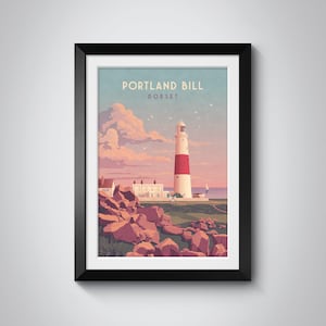 Portland Bill Poster, Portland Bill Print, Dorset Wall Art, Coastal Wall Art, Lighthouse Print, Vintage Travel Print, Seaside, Art Deco