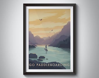 Go Paddle Boarding Print, Stand up Paddleboarding Travel Poster, Outdoor Adventure, Gift for Paddleboarder, Wild Swimming, Hiking, SUPing