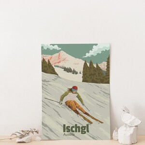 Póster de la estación de esquí de Ischgl, impresión de viaje a Austria, valle de Paznaun, snowboard, San Antón, temporada de esquí, Tirol, arte vintage de esquí, regalo de esquí imagen 2