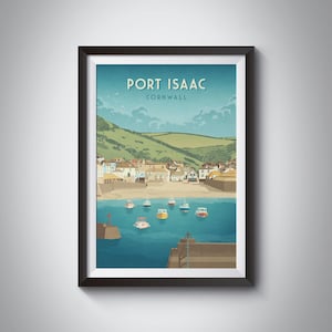 Port Isaac Travel Poster, Cornwall, North Coast, Wadebridge, Camelford, Padstow, St Ives, Vintage UK Travel Print, Cornish Seaside, Beach