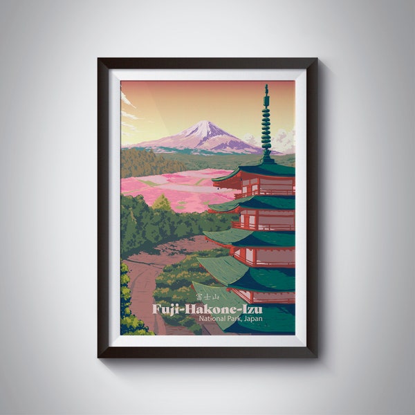 Fuji Hakone Izu National Park Poster, Japan Travel Poster, Mount Fuji Wall Art, Japanese Travel Print, Tokyo, Blossoms, Mountain, Painting