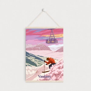 Vaujany Ski Resort Poster, French Alps, France, Vintage Skiing Print, Snowboarding, Isere, Gift Skier, Alpe d'Huez, Oz, Ski Wall Art Decor image 6