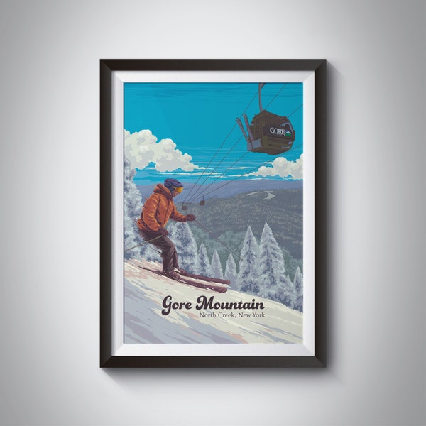 Gore Mountain Ski Resort Poster, North Creek, New York, USA, Adirondack Mountains, Vintage Travel Print, Retro Ski Art, Snowboarding, Retro