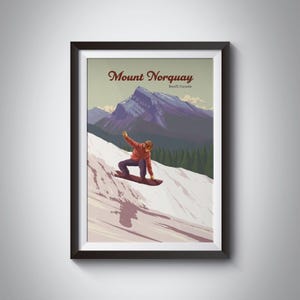 Mount Norquay Snowboarding Travel Poster, Ski Resort, Banff National Park Art, Canada, Sunshine Village, Lake Louise, Vintage Skiing Print