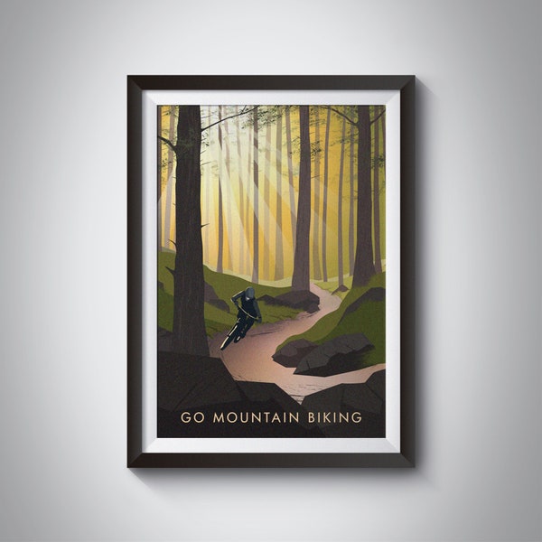 Go Mountain Biking Print, Vintage Travel Poster, Hobbies, Cycling, Outdoor Pursuits, Extreme Sports, Bicycle Wall Art, Biking Gift, Nature