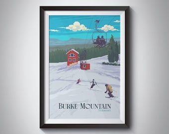 Burke Mountain Vermont Ski Resort Poster, Snowboarding, Vintage Reisedruck, Skiort Geschenk, Kilington, Kilington, Map, Wall Art Print