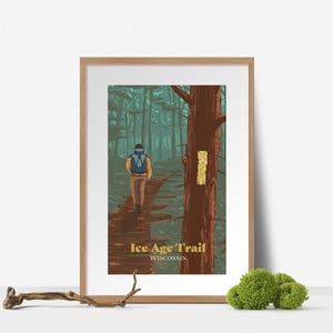 Póster de la Ruta de la Edad de Hielo de Wisconsin, Impresión de viaje por EE. UU., Senderismo de larga distancia, Senderismo de larga distancia, Apalaches, Cresta del Pacífico, John Muir, Mochilero, Senderismo imagen 5