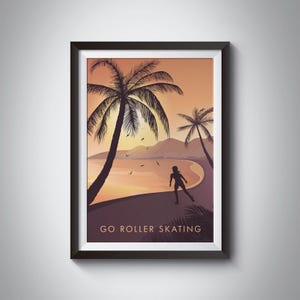Go Roller Skating Art Print, Outdoor Hobbies, Roller Blading, Vintage Travel Poster, Outdoor Activities, Framed Print, Retro Skating Gift image 1