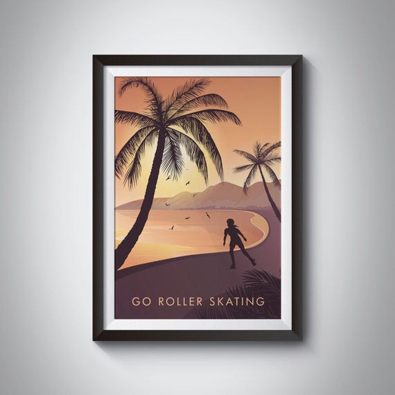 Go Roller Skating Art Print, Outdoor Hobbies, Roller Blading, Vintage Travel Poster, Outdoor Activities, Framed Print, Retro Skating Gift