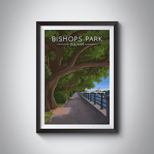 Bishops Park Fulham Poster, London Travel Poster, London Park Print, Hammersmith, Wall Art Print Gift, River Thames, Hurlingham, Battersea