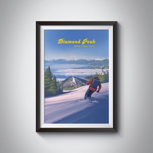 Diamond Peak Ski Resort Poster, USA, Incline Village, Nevada, Lake Tahoe, Snowboarding, Vintage Travel Print, Retro Ski Geschenk, gerahmtes Kunstwerk