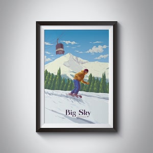Big Sky Snowboarding Reise Poster, Big Sky Montana Ski Resort Print, Skifahren Art, Vintage Ski Print, Rocky Mountains, Ski Karte, Yellowstone