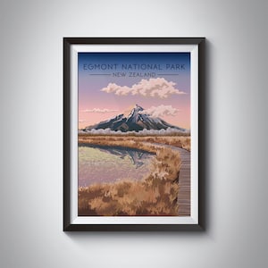 Egmont National Park Travel Poster, New Zealand Travel Poster, Wall Art Print Gift, Mount Taranaki Print, NZ North Island, Abel Tasman, Kiwi