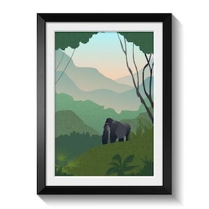 Uganda Safari Themed Nursery Print, Africa Poster, African Jungle, Framed Print, Childrens Bedroom, Artwork, Kids Room, Gorilla Print, Art