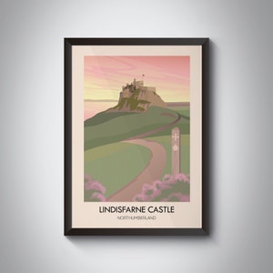 Lindisfarne Castle Poster, Northumberland, Holy Island, Berwick-upon-Tweed, Vintage Travel Print, Nationalpark, Bamburgh Castle, gerahmte Kunst