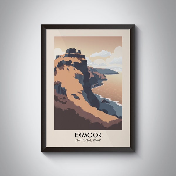 Exmoor National Park Poster, Travel Print, Valley of the Rocks, Castle Rock, Somerset, Devon, Dartmoor, Vintage Travel Poster, Wall Art Gift