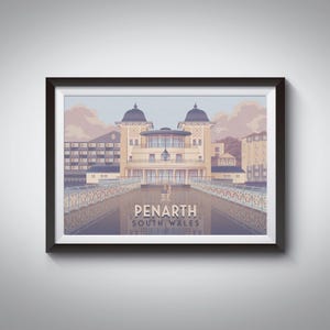 Penarth Travel Poster, South Wales Travel Print, Penarth Pier Pavilion, Art Deco Pier, Seaside Town, Cardiff Wall Art, Vale of Glamorgan