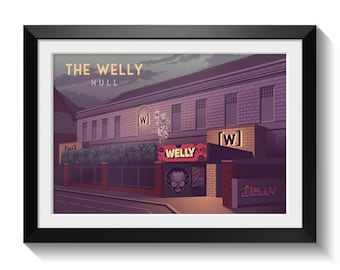 The Welly Hull Poster, Alternative Nightclub Wall Art, UK Music Venue Decor, East Yorkshire Indie Gig Travel Artwork, Hull Travel Print