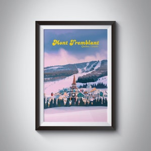 Mont Tremblant Ski Resort Poster, Quebec, Canada, Laurentian Mountains, Mont-Tremblant National Park, Snowboarding, Vintage Ski Print, Retro