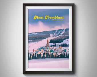 Mont Tremblant Ski Resort Poster, Quebec, Canada, Laurentian Mountains, Mont-Tremblant National Park, Snowboarding, Vintage Ski Print, Retro