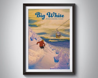 Big White Ski Resort Poster, British Columbia Canada Travel Poster, Kelowna,  Vintage Ski Poster, Framed Print, Rocky Mountains, Snow Ghosts