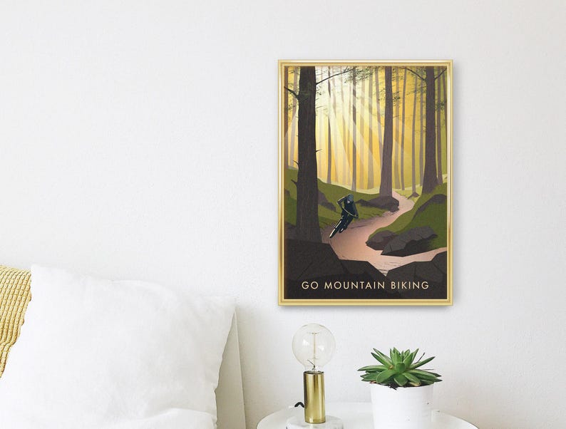 Go Mountain Biking Print, Vintage Travel Poster, Hobbies, Cycling, Outdoor Pursuits, Extreme Sports, Bicycle Wall Art, Biking Gift, Nature image 3