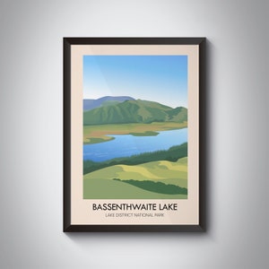 Bassenthwaite Lake Travel Poster, Lake District National Park, Cumbria, Vintage Travel Print, Hiking, Keswick, Retro Wall Art, Windermere