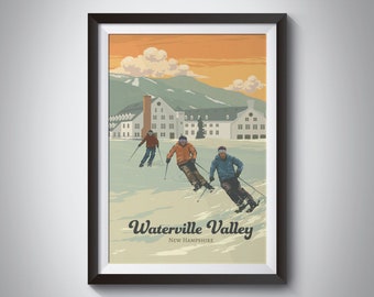 Waterville Valley New Hampshire Ski Resort Travel Poster, Snowboard, Vintage Print, White Mountain National Forest, Ski Area, Trail Map Art