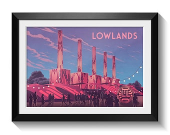 Lowlands Festival Poster, Netherlands Music Festival Wall Art Print, Dutch Alternative Decor, European, Travel Artwork, Campingflight