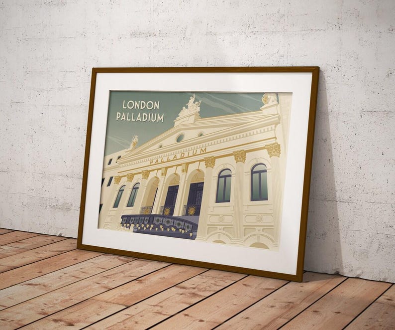 Póster del London Palladium, Impresión de viaje a Londres, Teatro del West End, Impresión Art Déco, Soho, Arquitectura, Musicales, Regalo de Londres, Decoración de pared imagen 3