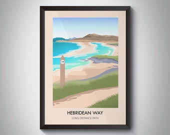 Hebridean Way Long Distance Hiking Trail Poster, Outer Hebrides, Vatersay, Stornoway, Scottish Islands, Munros, National Trail, Travel Print