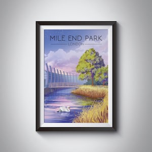 Póster de Mile End Park, Impresión del este de Londres, Victoria Park, Regents Canal, Hackney, Dalston, Haggerston, Tower Hamlets, Póster de viaje de Londres