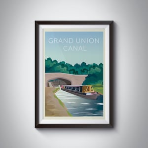 Grand Union Canal Poster, Narrowboat Print, Houseboat Painting, Houseboat Art, Barge, Narrowboat Gift, Canalware, Regent&#39;s Canal, Travel