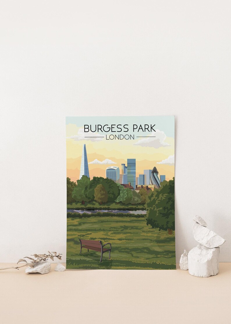 Burgess Park London Poster, Travel Print, Southwark, South East London, Skyline Art, Parkrun, Camberwell, Peckham, Bermondsey, Walworth image 2